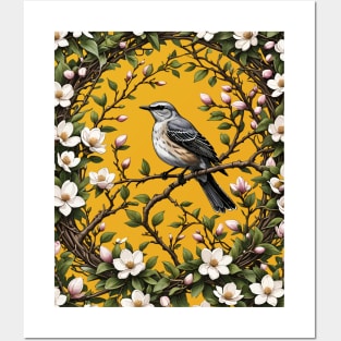 Mississippi Mockingbird And Magnolia Flowers 2 Posters and Art